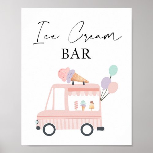 Ice Cream Bar Girl Birthday Sweet Pink Truck Poster