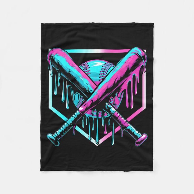 Ice Cream Baseball Drip Home Plate Bats Cool For B Fleece Blanket (Front)