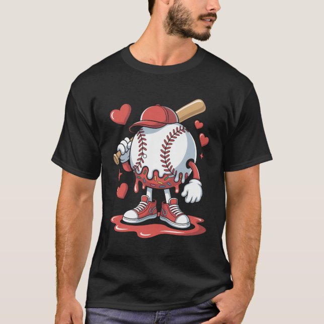 Ice Cream Baseball Drip Melting Character Art Ice  T-Shirt (Front)