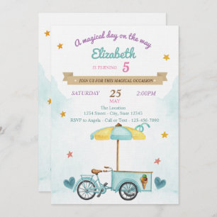 Ice Cream Bicycle,Cones, Birthday Invitation