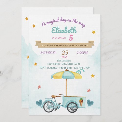 Ice Cream BicycleCones Birthday  Invitation