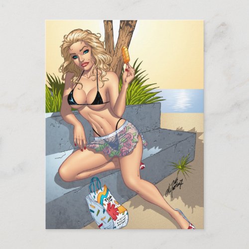 Ice Cream Bikini Girl Pin_up Art by Al Rio Postcard