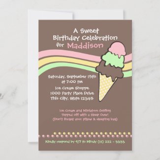 Ice Cream Birthday and Sleep Over Invitation