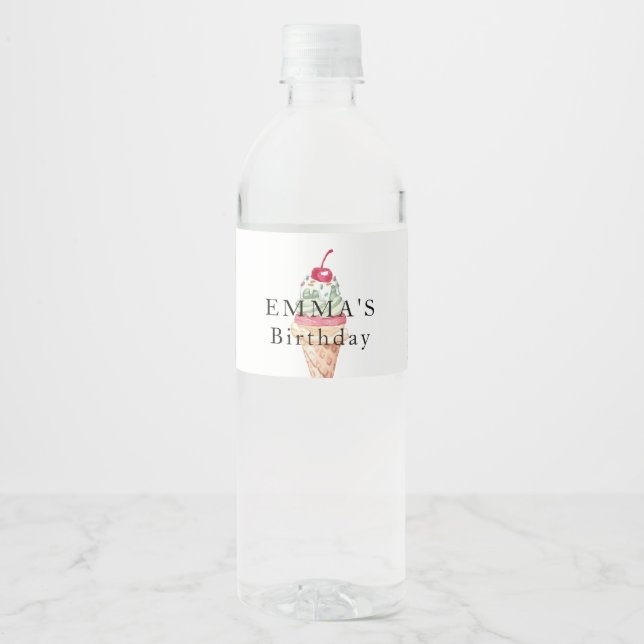 Ice cream Birthday Favor water bottles Water Bottle Label (Front)