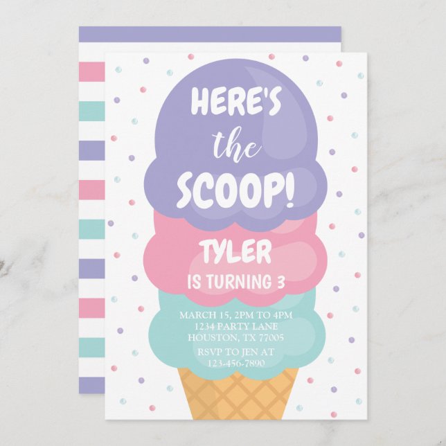 Ice Cream Birthday Invitation (Front/Back)