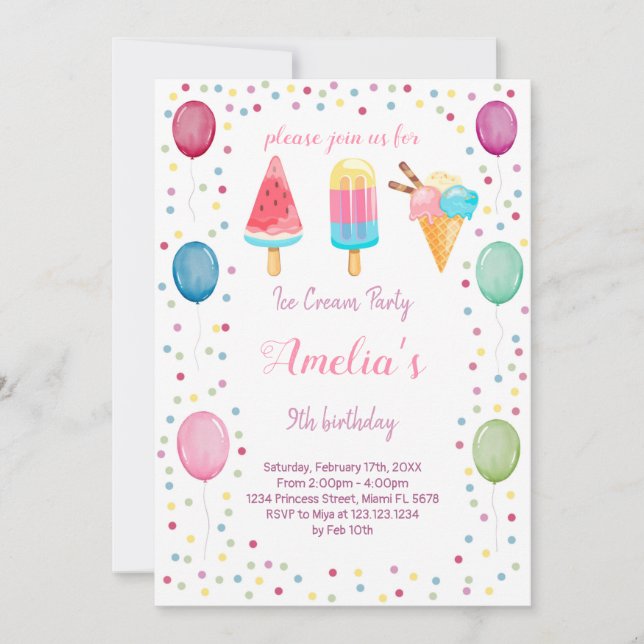 Ice cream birthday invitation (Front)