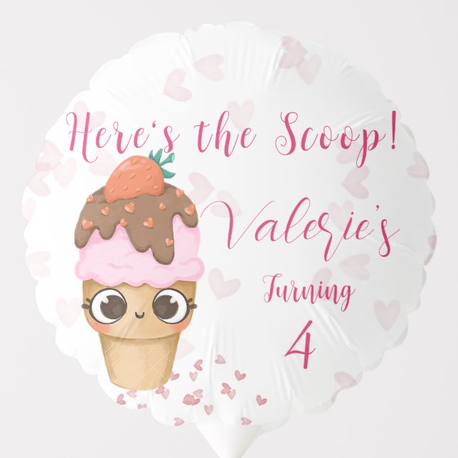 Ice Cream Birthday Invitation, 4th Birthday Balloon (Front)