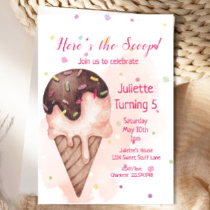 Ice Cream Birthday Invitation, 5th Birthday Invitation