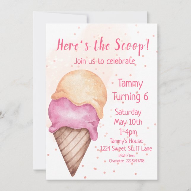 Ice Cream Birthday Invitation, 6th Birthday  Invitation (Front)
