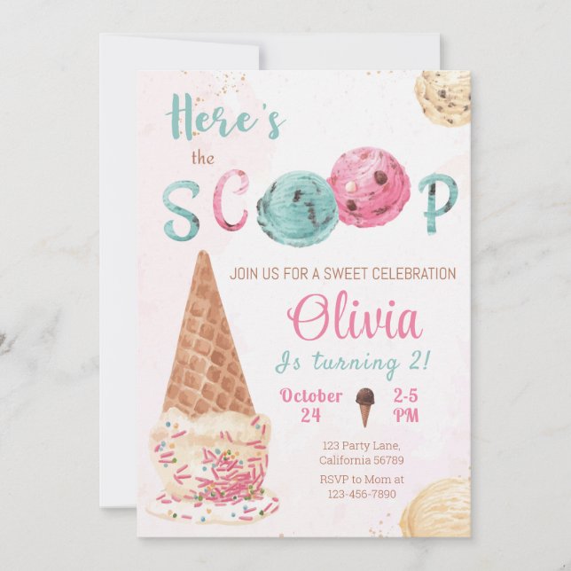 Ice Cream Birthday Invitation Here's the Scoop (Front)