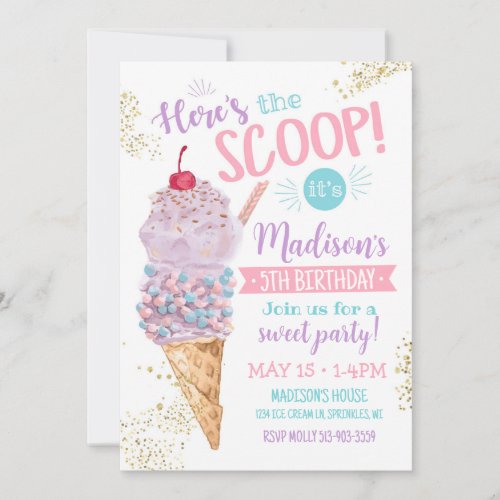 Ice Cream Birthday Invitation Heres the Scoop Invitation