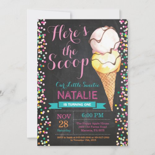 Ice Cream Birthday Invitation Summer Chalkboard