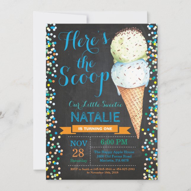 Ice Cream Birthday Invitation Summer Chalkboard (Front)