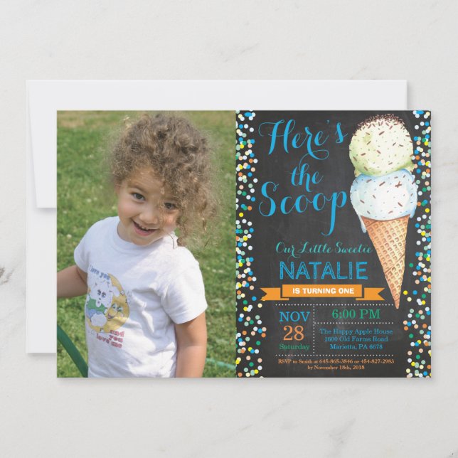 Ice Cream Birthday Invitation Summer Chalkboard (Front)