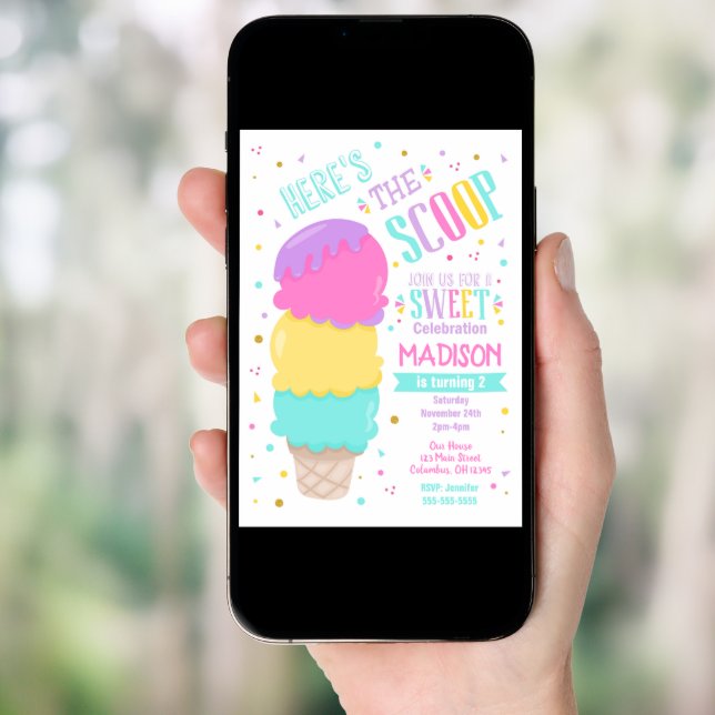Ice Cream Birthday Invitation Sweet Celebration (Front Digital)