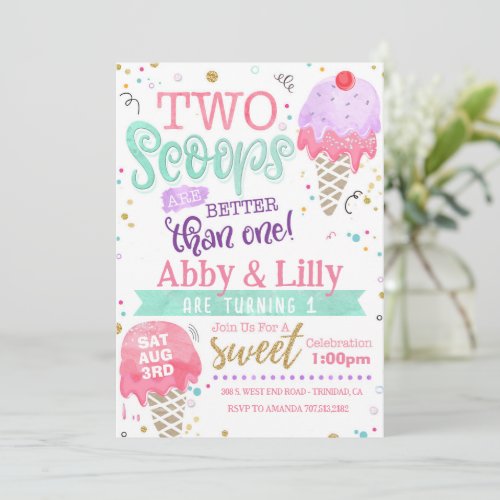 Ice Cream Birthday Invitation _ Twins Two Scoops