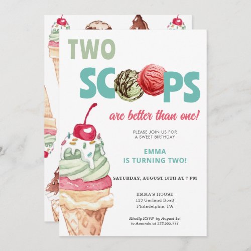 Ice Cream Birthday Invitation Two Scoops