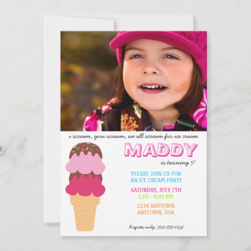 Ice Cream Birthday Invitation with Photo