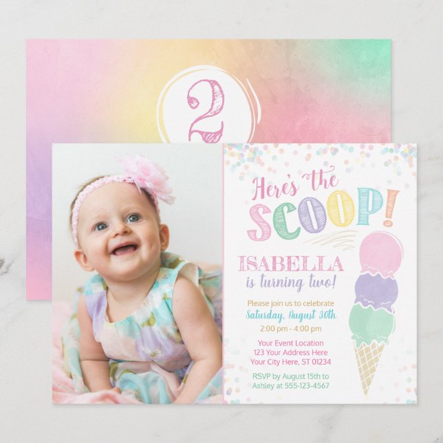 Ice Cream Birthday Invitation with Photo (Front/Back)