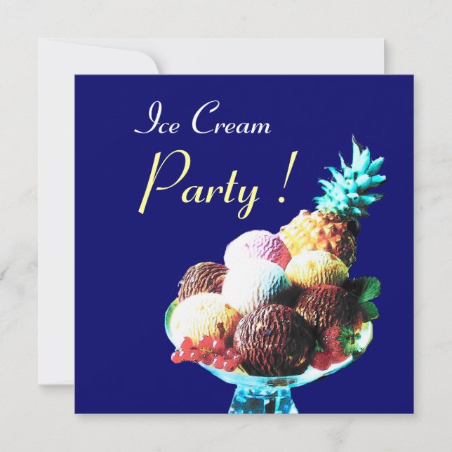 ICE CREAM BIRTHDAY PARTY,blue Invitation (Front)