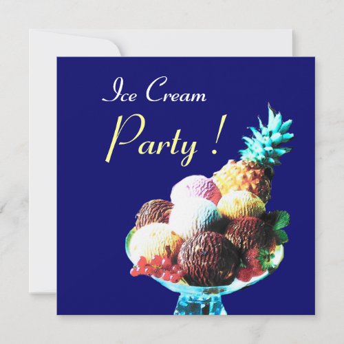ICE CREAM BIRTHDAY PARTYblue Invitation
