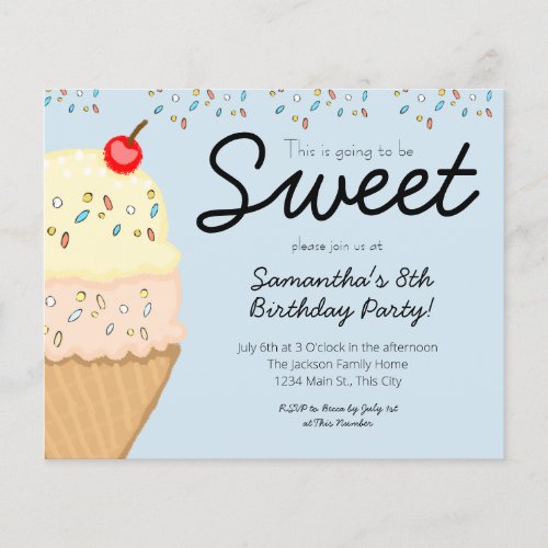 Ice cream birthday party budget invitation