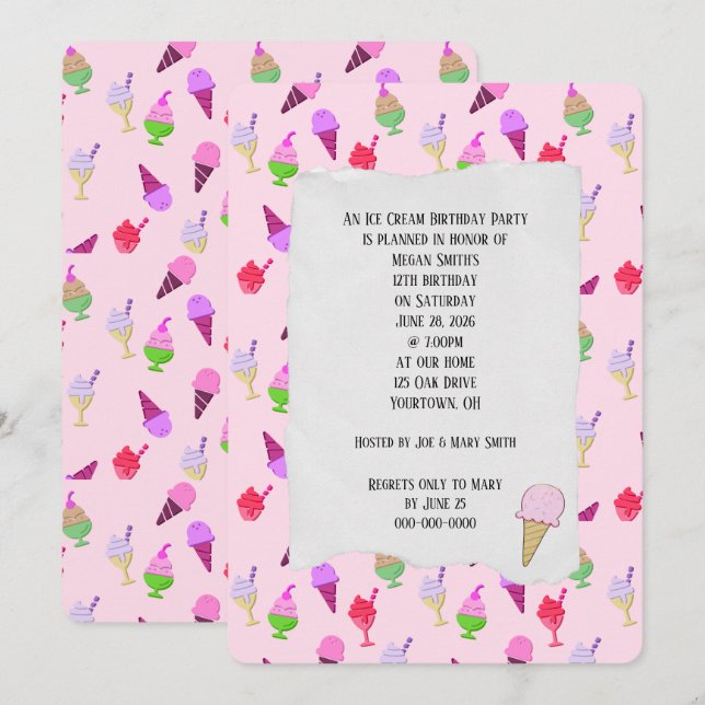 Ice Cream Birthday Party cones Invitation (Front/Back)