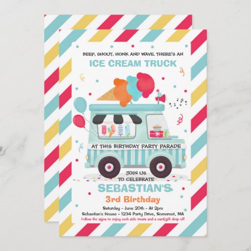 Ice Cream Birthday Party Drive By Birthday Parade Invitation