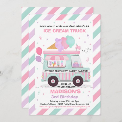 Ice Cream Birthday Party Drive By Birthday Parade Invitation