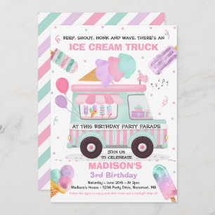 Ice Cream Birthday Party Drive By Birthday Parade Invitation