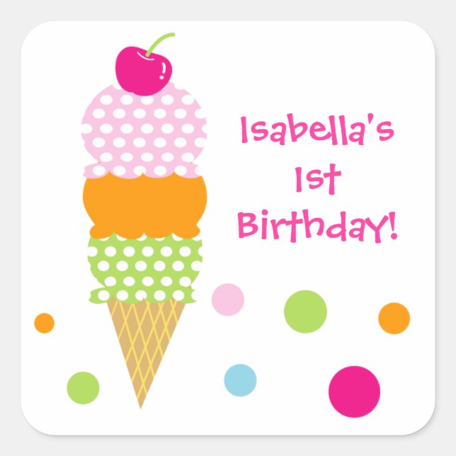 Ice Cream Birthday Party  Favor Sticker label (Front)