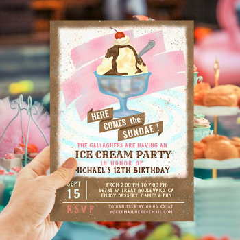 Ice Cream Birthday Party | Here Comes The Sundae Invitation by FancyCelebration at Zazzle