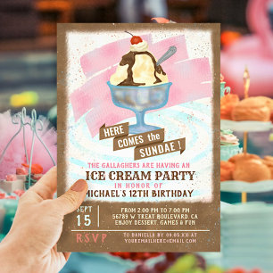 Ice Cream Birthday Party   Here Comes the Sundae Invitation