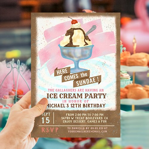 Ice Cream Birthday Party  Here Comes the Sundae Invitation