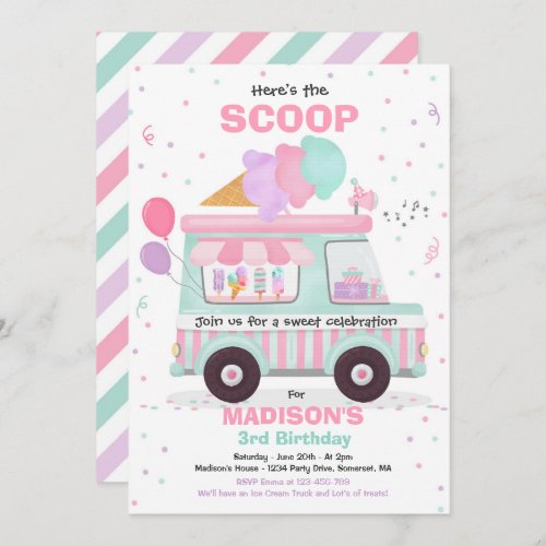 Ice Cream Birthday Party Ice Cream Truck Birthday Invitation