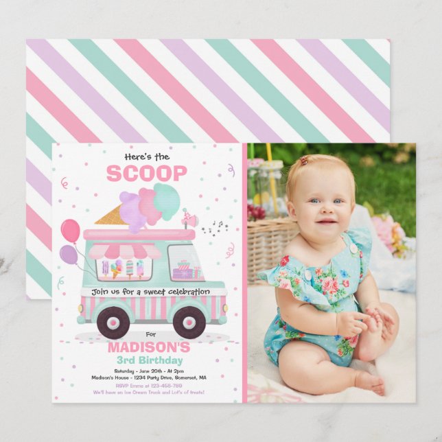 Ice Cream Birthday Party Ice Cream Truck Birthday  Invitation (Front/Back)