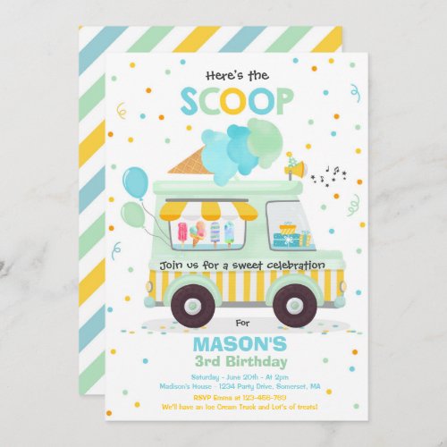 Ice Cream Birthday Party Ice Cream Truck Birthday  Invitation