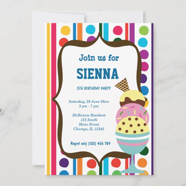 Ice Cream Birthday party Invitation (Front)