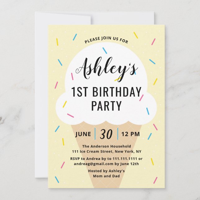 Ice Cream Birthday Party Invitation (Front)