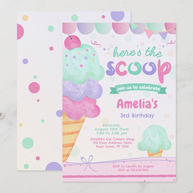 Ice Cream Birthday Party Invitation (Front/Back)