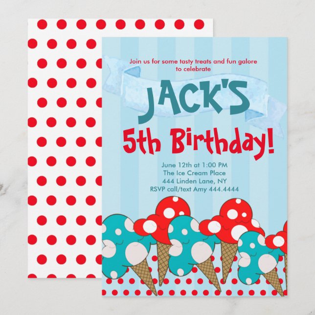 Ice Cream Birthday Party  Invitation (Front/Back)