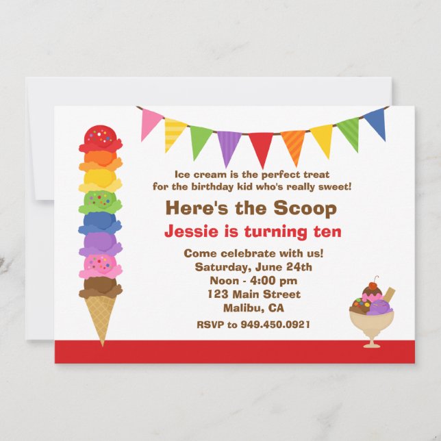 Ice Cream Birthday Party Invitation (Front)