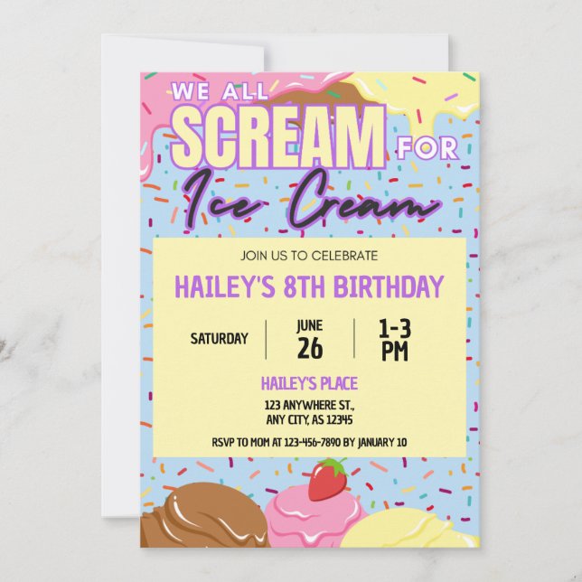 Ice Cream Birthday Party Invitation (Front)
