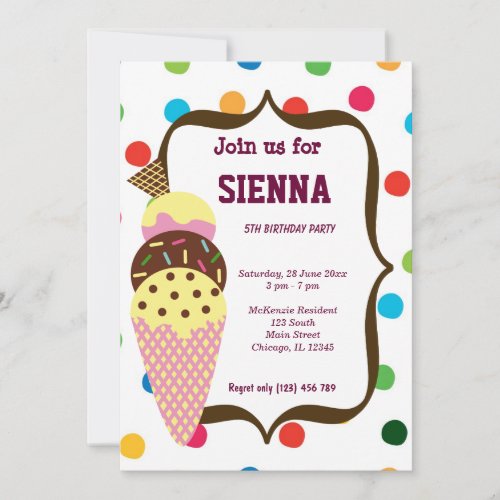 Ice Cream birthday party Invitation