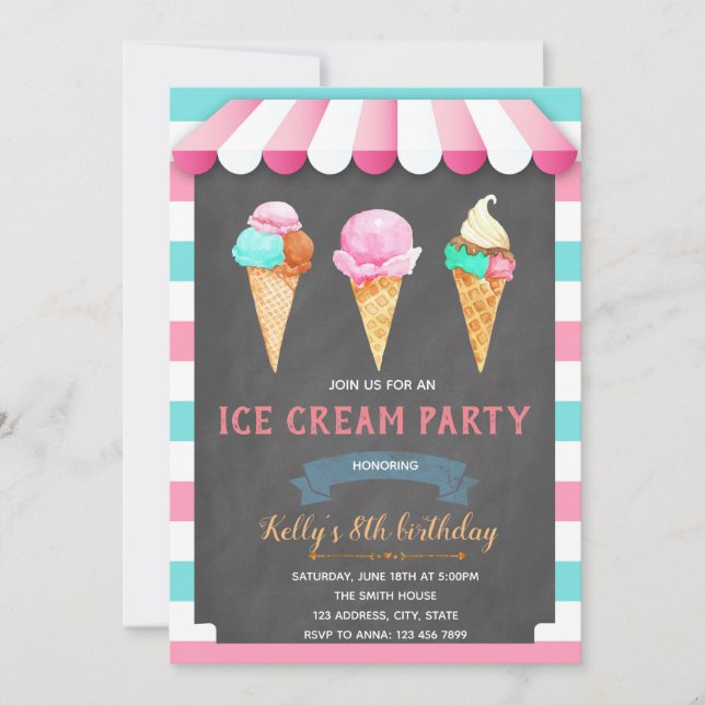 ice cream BIRTHDAY PARTY INVITATION CARD (Front)