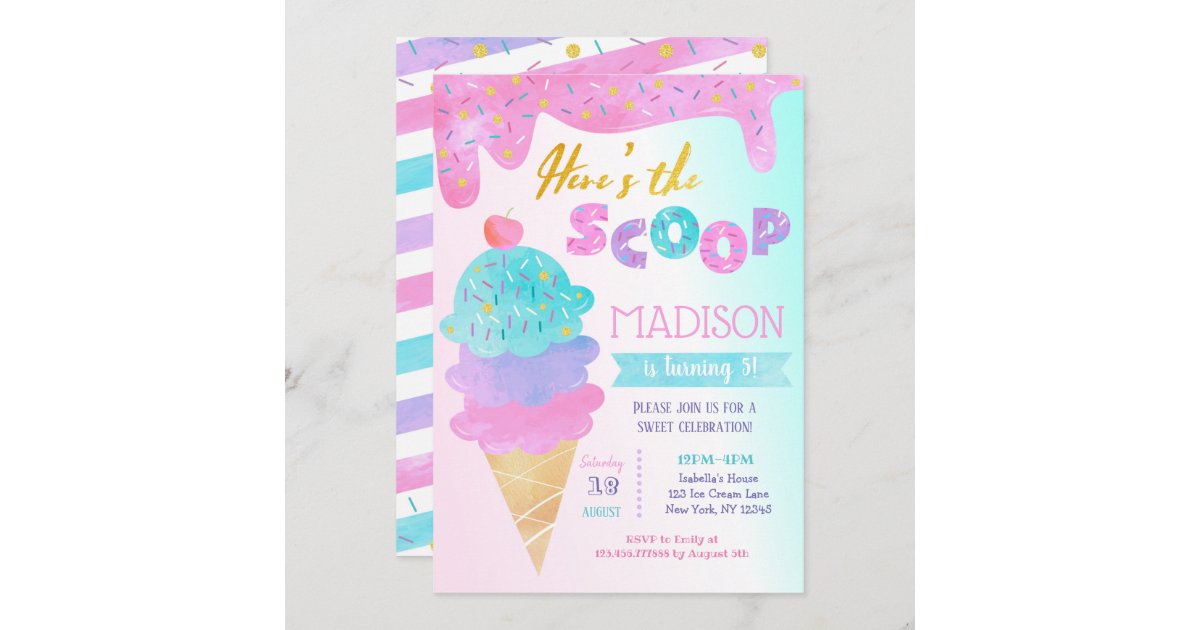 Ice Cream Birthday Party Invitation Two Sweet 