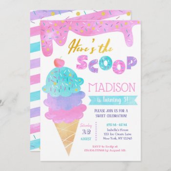 Ice Cream Birthday Party Invitation Two Sweet by SugarPlumPaperie at Zazzle