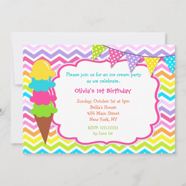 Ice Cream Birthday Party Invitations (Front)