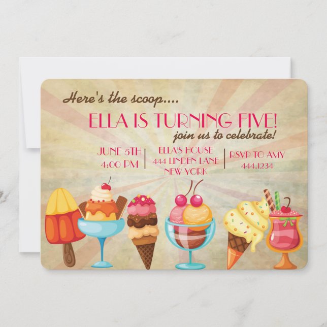 Ice Cream Birthday Party Invitations (Front)