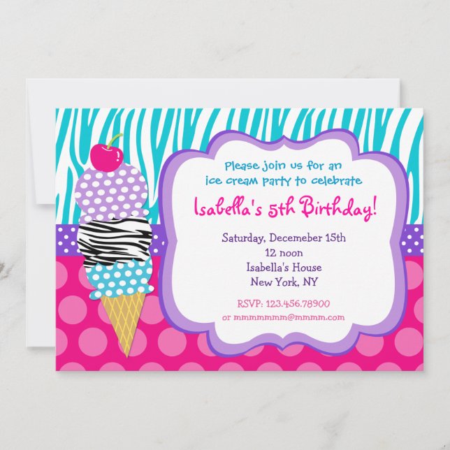 Ice Cream Birthday Party Invitations (Front)